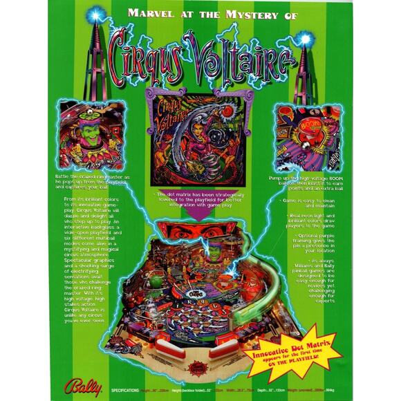 Cirqus Voltaire Pinball Machine Game FLYER 8.5" x 11" Original Art 1997 Circus - Picture 2 of 2